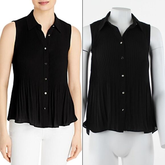 T Tahari Sleeveless Pleated Blouse - Picture 1 of 5